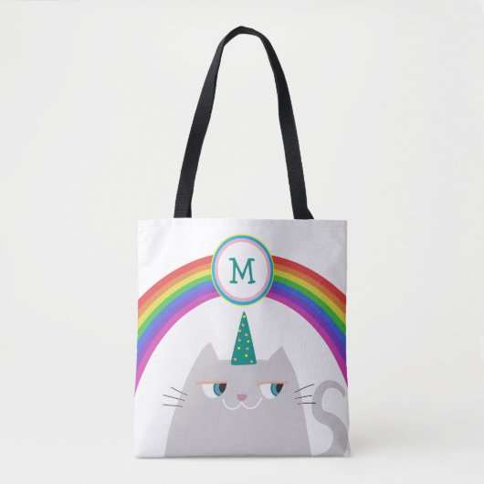 Unicorn Cat and Rainbow Initial Tasche (Vorderseite)