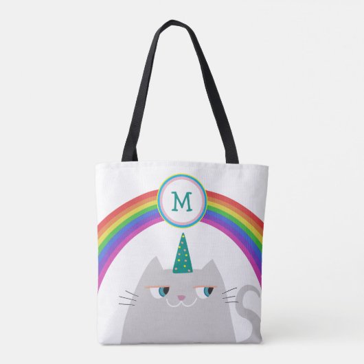 Unicorn Cat and Rainbow Initial Tasche (Rückseite)