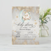 Unicorn Celestial Moon Stars Kinderdusche Einladung (Stehend Vorderseite)