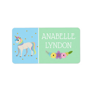 Unicorn Child School Name Labels   Editierbare Far Adressaufkleber