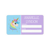 Unicorn Child School Name Labels | Editierbare Far Adressaufkleber (Vorne)