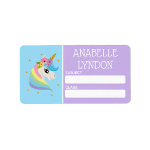 Unicorn Child School Name Labels   Editierbare Far Adressaufkleber