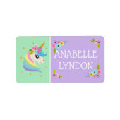 Unicorn Child School Name Labels | Editierbare Far Adressaufkleber (Vorne)