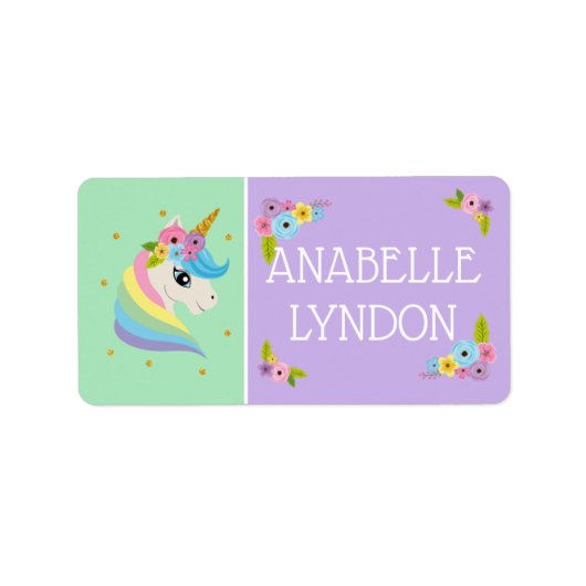 Unicorn Child School Name Labels | Editierbare Far Adressaufkleber (Vorne)