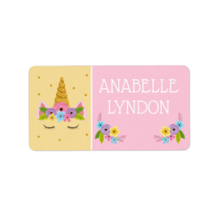 Unicorn Child School Name Labels   Editierbare Far Adressaufkleber