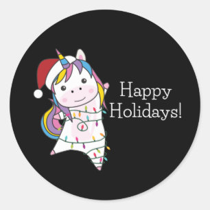 Unicorn Christmas Snow Winter Animals Runder Aufkleber