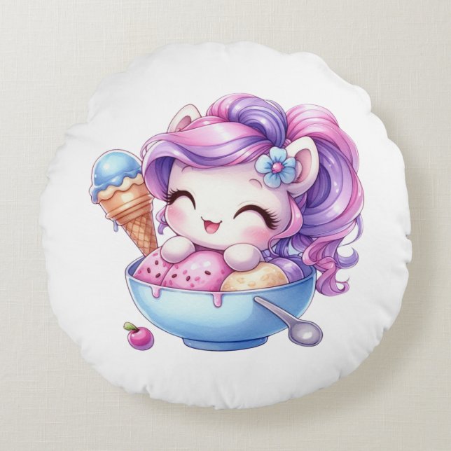Unicorn Circle Cushion Rundes Kissen (Vorderseite)