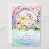 Unicorn Colorful Girl Birthday Party Einladung (Vorderseite)