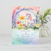Unicorn Colorful Girl Birthday Party Einladung (Stehend Vorderseite)