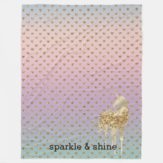 Unicorn Confetti Ombre Gold Glitzer Herz Fleecedecke (Vorderseite)