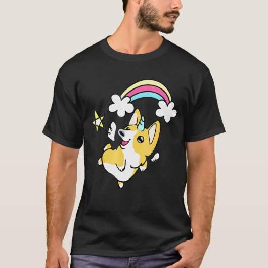 Unicorn Corgi Rainbow Graphic Doodle T-Shirt (Vorderseite)
