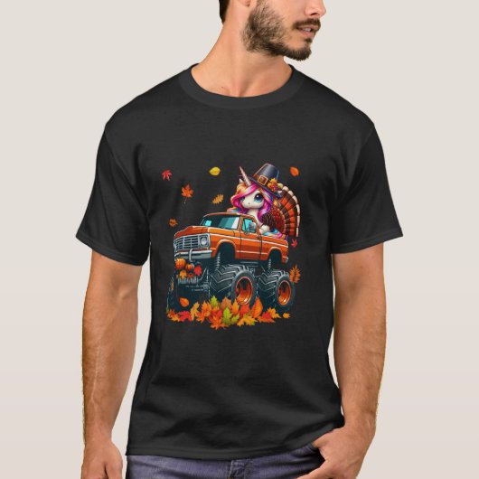 Unicorn Cosplay Türkei auf Monster Truck Thanksgiv T-Shirt (Vorderseite)