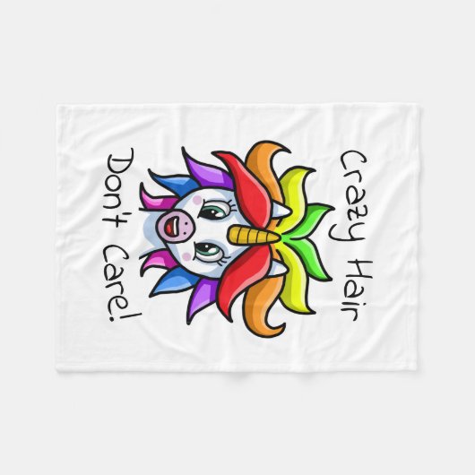 Unicorn Crazy Hair Keine Sorge Fleecedecke (Vorderseite (Horizontal))