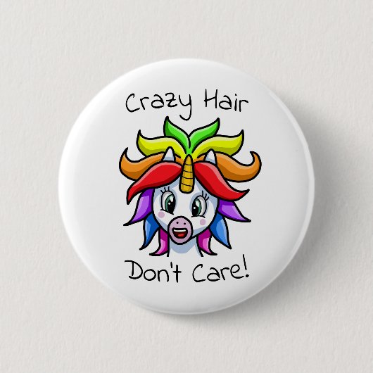 Unicorn Crazy Hair Keine Sorge Funny Button (Vorderseite)