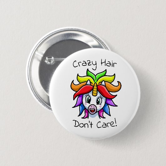 Unicorn Crazy Hair Keine Sorge Funny Button (Vorne & Hinten)