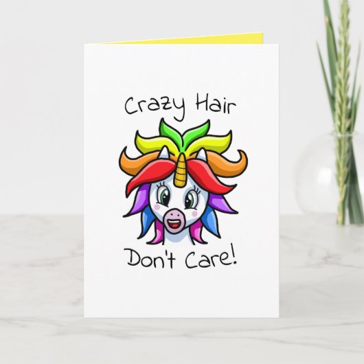 Unicorn Crazy Hair Keine Sorge Funny Karte (Vorderseite)
