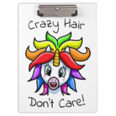 Unicorn Crazy Hair Keine Sorge Funny Klemmbrett (Vorderseite)