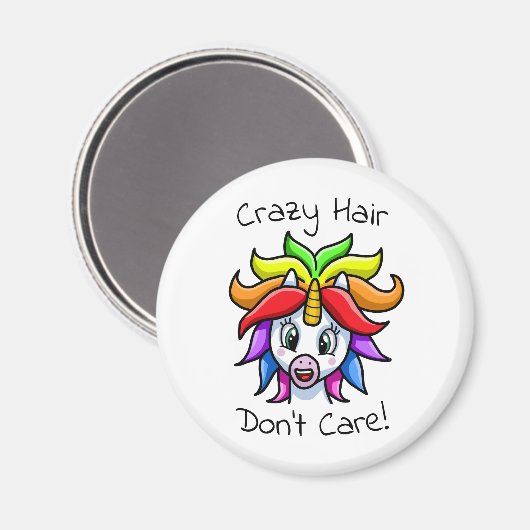 Unicorn Crazy Hair Keine Sorge Funny Magnet (Vorderseite/Rückseite)