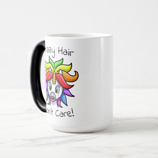 Unicorn Crazy Hair Keine Sorge Funny Verwandlungstasse (Vorderseite Links)