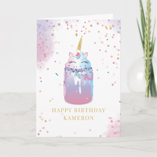 Unicorn Crazy Milkshake Girl's Birthday Karte (Vorderseite)