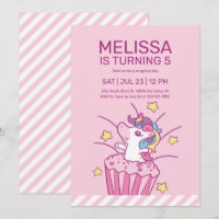 Unicorn Cupcake Pink Kindergeburtstag Einladung