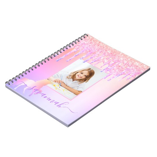 Unicorn Custom Foto Glitzer Rosa Regenbogenfunkel Notizblock (Linke Seite)