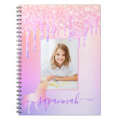 Unicorn Custom Foto Glitzer Rosa Regenbogenfunkel Notizblock (Vorderseite)