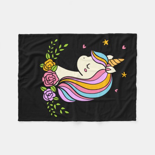 Unicorn Cute Whimsical Girly D Name Fleecedecke (Vorderseite (Horizontal))