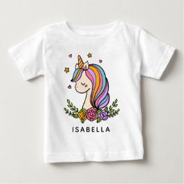 Unicorn Cute Whimsical Girly Personalized Name Baby T-shirt
