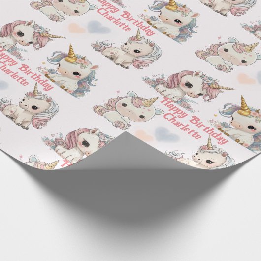 Unicorn Cuteness Overload Fügen Sie Mädchenname Ge Geschenkpapier (Ecke)