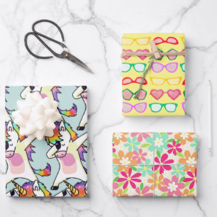 Unicorn Dab Dance Pose, Sonnenbrille, Fun Floral Geschenkpapier Set