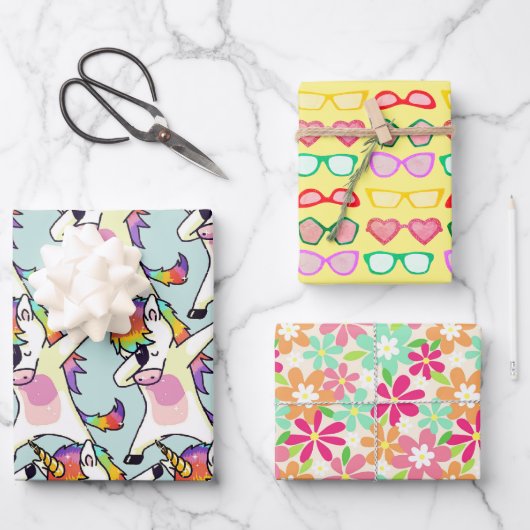 Unicorn Dab Dance Pose, Sonnenbrille, Fun Floral Geschenkpapier Set (Vorderseite)