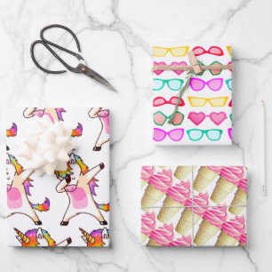 Unicorn Dab Dance Pose, Sonnenbrille Rosa Eiscreme Geschenkpapier Set