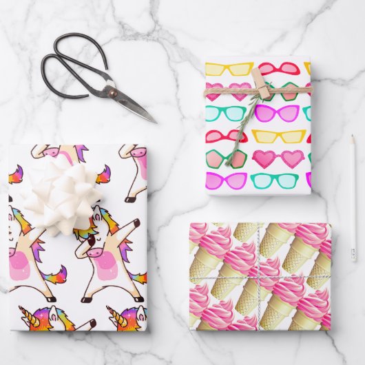 Unicorn Dab Dance Pose, Sonnenbrille Rosa Eiscreme Geschenkpapier Set (Vorderseite)