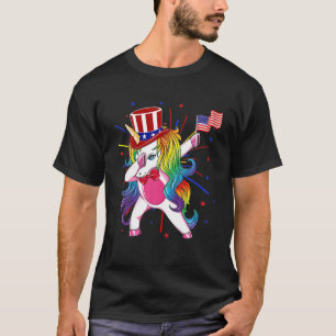 Unicorn Dabbing 4. Juli Feuerwerk glücklich Amerik T-Shirt