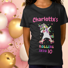 Unicorn Dabbing Roller Skaten Geburtstag mit Namen T-Shirt