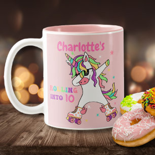 Unicorn Dabbing Roller Skaten Geburtstag Zweifarbige Tasse