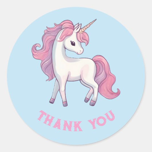 Unicorn Danke Stickers - Round Blue (Vorderseite)