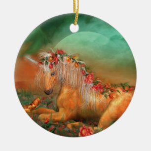 Unicorn der Rosen-Feiertags-Verzierung Keramikornament