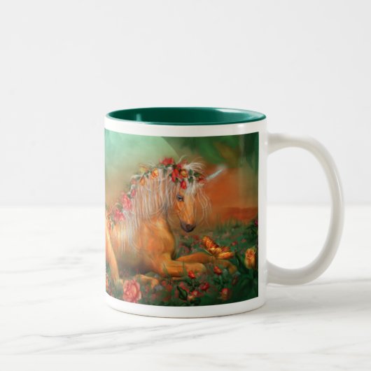 Unicorn der Rosen-Kunst-Tasse Zweifarbige Tasse (Rechts)