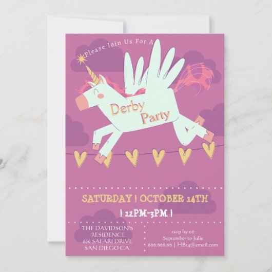 Unicorn Derby Party Invitation Kids Birthday Magic Einladung (Vorderseite)