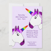 Unicorn Design Children's Birthday Party Einladung (Rückseite)