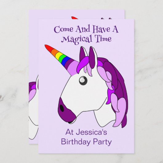 Unicorn Design Children's Birthday Party Einladung (Vorne/Hinten)