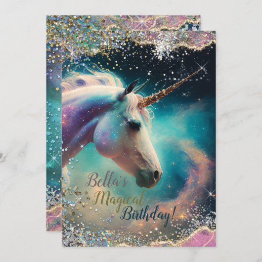 Unicorn Design-Party Einladung (Vorne/Hinten)
