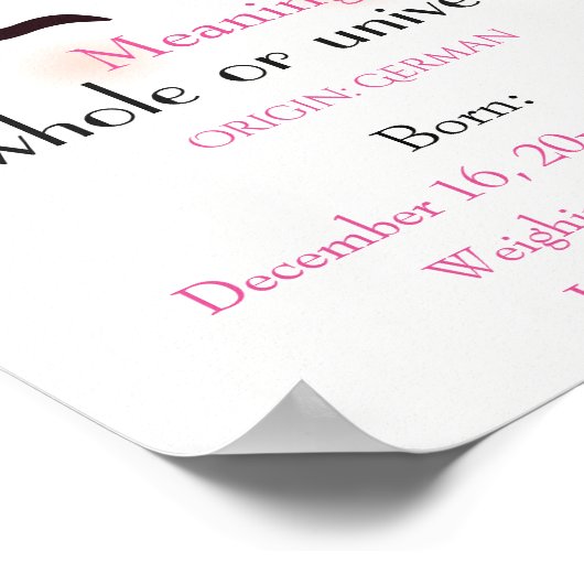 Unicorn-Designname bedeutet Keepake-Kinderzimmer Poster (Ecke)