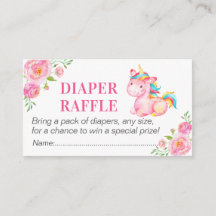 Unicorn Diaper Raffle Ticket Baby Girl Dusche Rosa