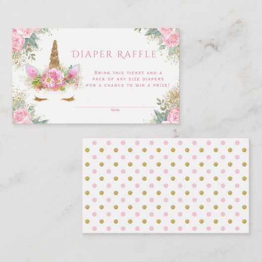 Unicorn Diaper Raffle Tickets Begleitkarte (Vorne/Hinten)