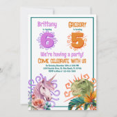 Unicorn Dinosaur Gemeinsamer Geburtstag Einladung (Vorderseite)