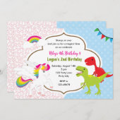 Unicorn & Dinosaur Joint Boy Girl Birthday Invites Einladung (Vorne/Hinten)