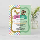 Unicorn & Dinosaur Joint Boy Girl Birthday Invites Einladung (Stehend Vorderseite)